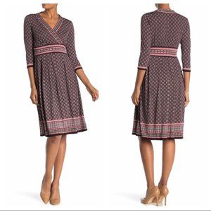 Max Studio Women's Geo Print 3/4 Sleeve Midi Dress